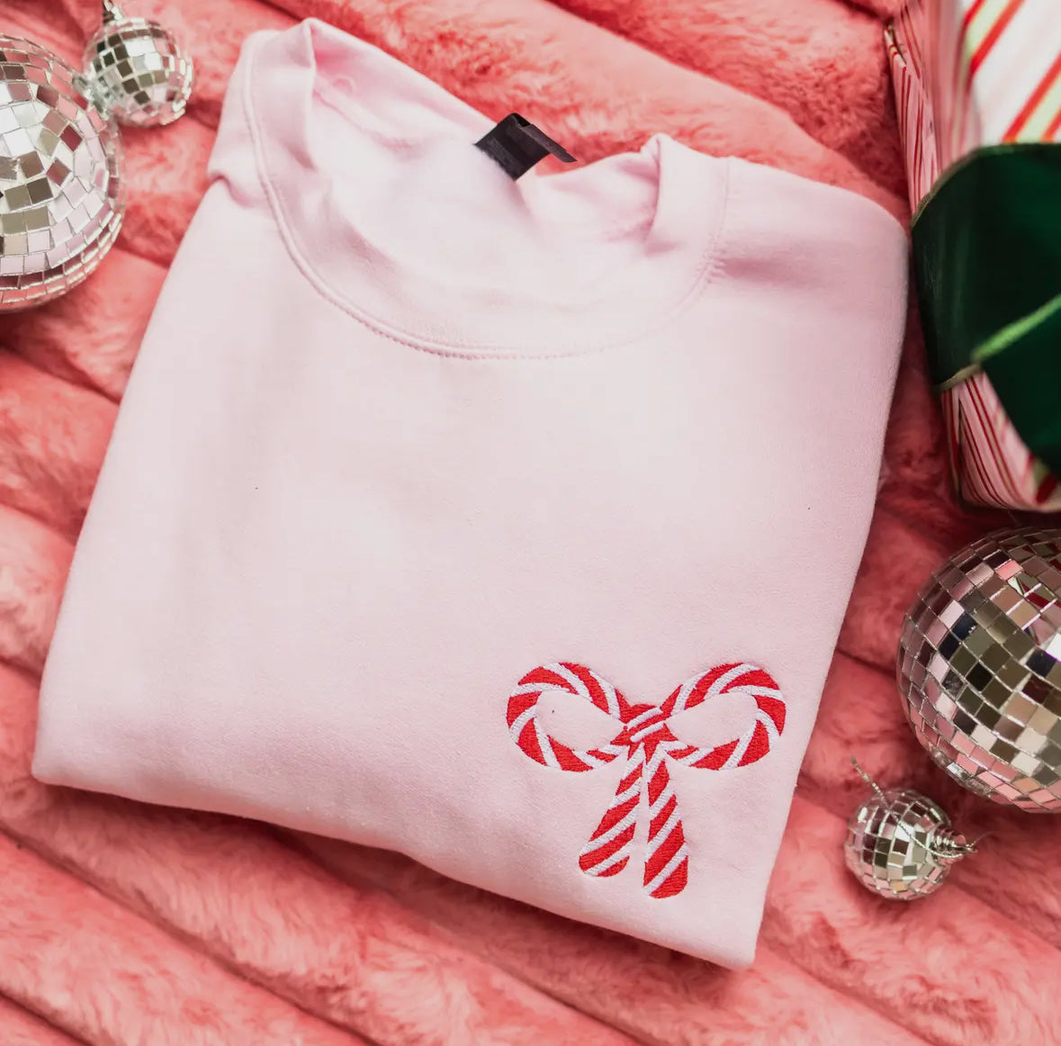 Candy Cane Christmas Embroidered Sweatshirt