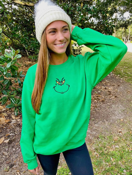 Grinch Christmas Sweatshirt Embroidered