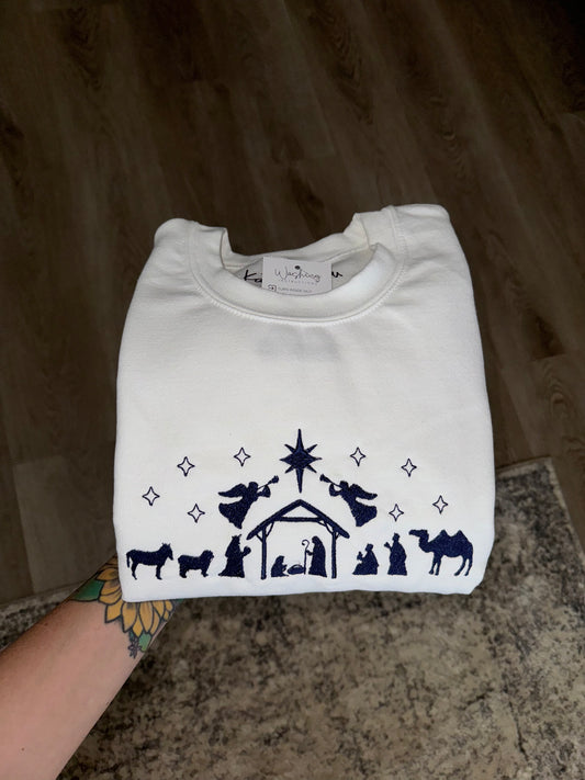 Christmas Nativity Scene Embroidered Sweatshirt