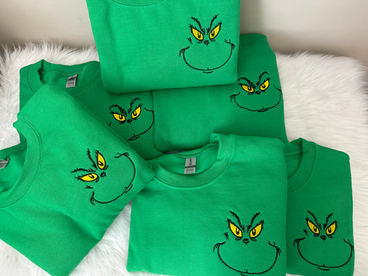 Grinch Christmas Sweatshirt Embroidered