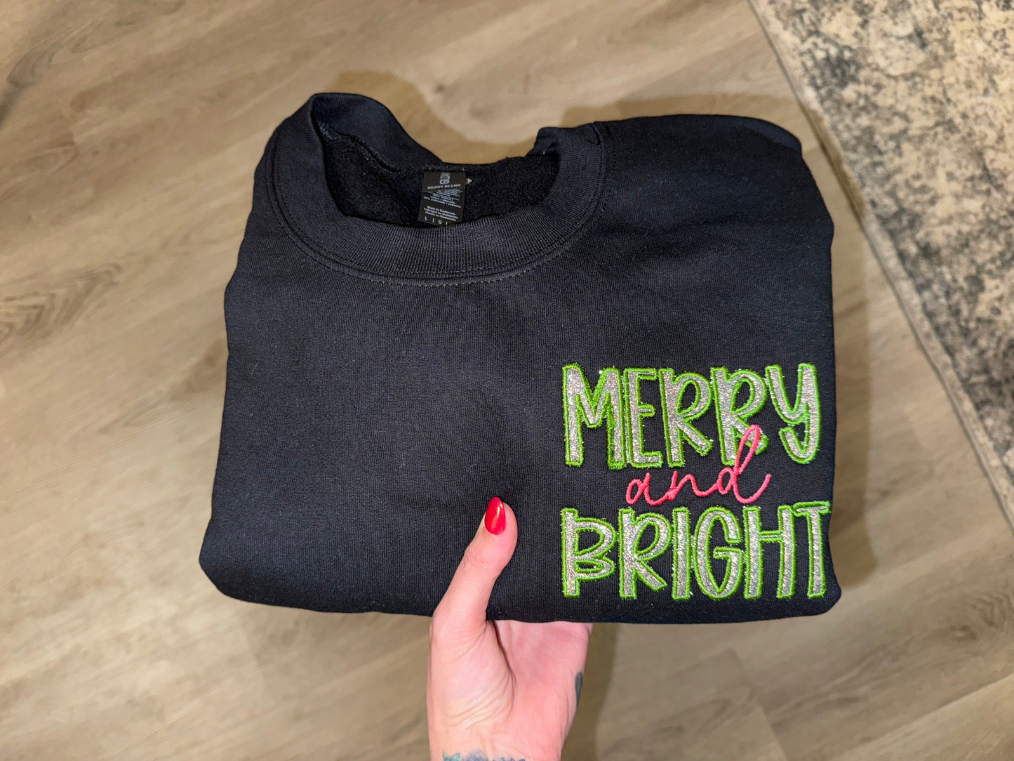 Merry and Bright Embroidered Sweatshirt